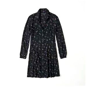Abercrombie & Fitch Long Sleeve Black Floral Button Down Shirt Dress Petite